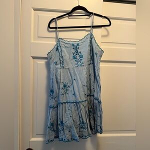Urban Outfitters Light Blue Embroidered Mini Dress- size M